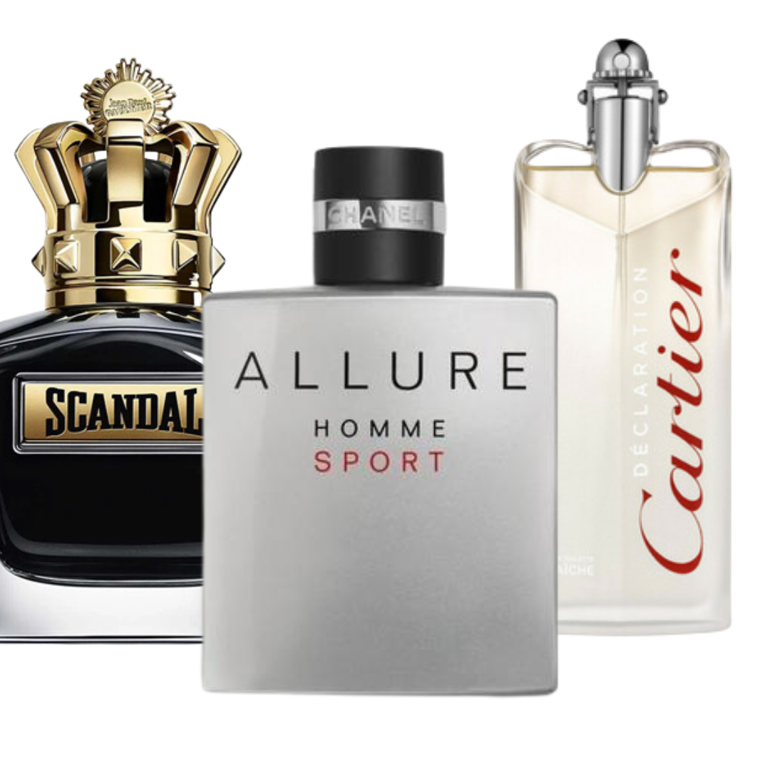 BLACK FRIDAY: Combo de 3 Perfumes Allure Homme Sports, Jean Paul Gaultier Scandal, e Cartier Declaration 100ml