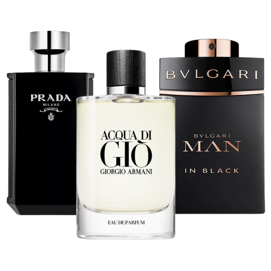 BLACK FRIDAY: Combo de 3 Perfumes Bvlgari In Black, Giorgio Armani Acqua Di Gio, e L'Homme Prada Intense 100ml