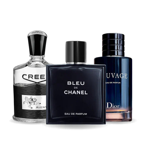 BLACK FRIDAY: Combo de 3 Perfumes Creed AVENTUS, BLEU DE CHANEL e Dior SAUVAGE 100ml