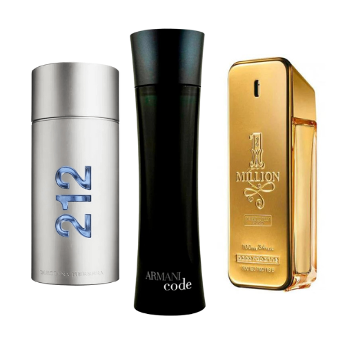 BLACK FRIDAY: Combo de 3 Perfumes 212 Men NYC, Paco Rabanne One Milion e Armani Code Homme 100ml