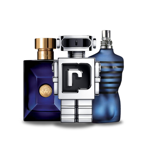 BLACK FRIDAY: Combo de 3 Perfumes Versace DYLAN BLUE, Paco Rabanne PHANTOM e Jean Paul Gaultier ULTRA MALE 100ml