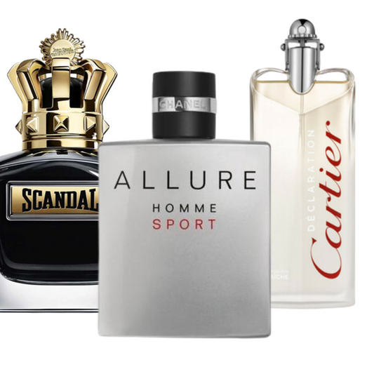 BLACK FRIDAY: Combo de 3 Perfumes Allure Homme Sports, Jean Paul Gaultier Scandal, e Cartier Declaration 100ml