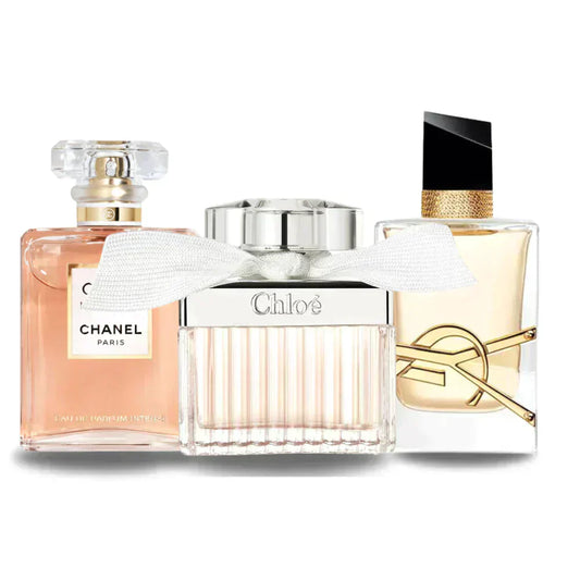 BLACK FRIDAY: Combo de 3 Perfumes Chanel COCO MADEMOISELLE, Yves Saint Laurent LIBRE e CHLOÉ 100ml